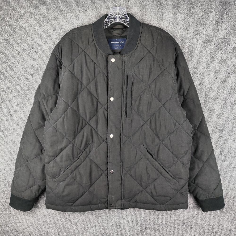 Abercrombie & Fitch Jacket Mens Large Black Quilted Puffer Bomber Full Zip
